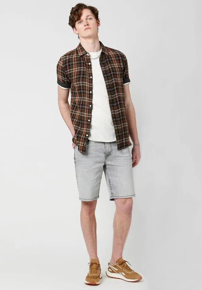 Men DoubleFaced Sumo Plaid Slim Fit Shirt Brown Plaid Teracotta Buffalo David Bitton Shirts