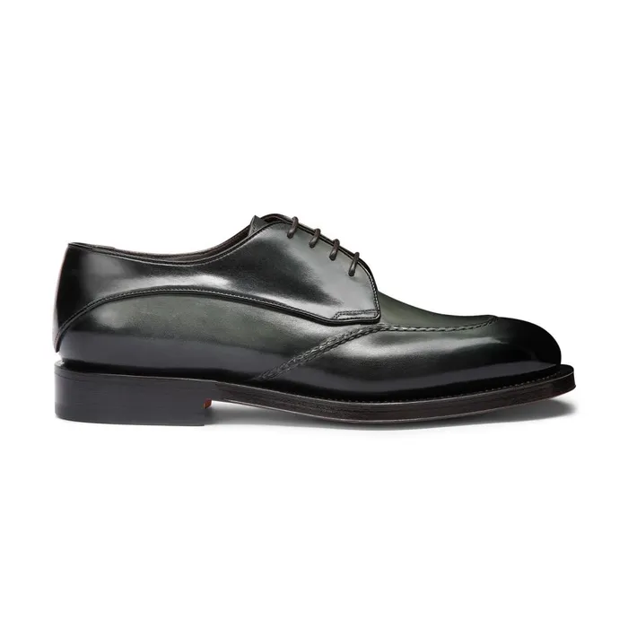Men Green Leather Derby Shoe Santoni LaceUps