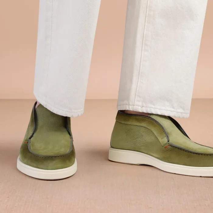 Men Green Nubuck Desert Boot Santoni Boots