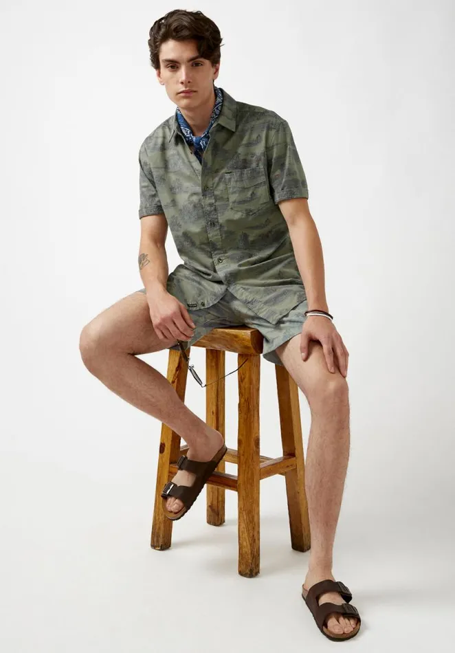 Men Hanuz Grey Scale Printed Shorts Army Green Buffalo David Bitton Shorts