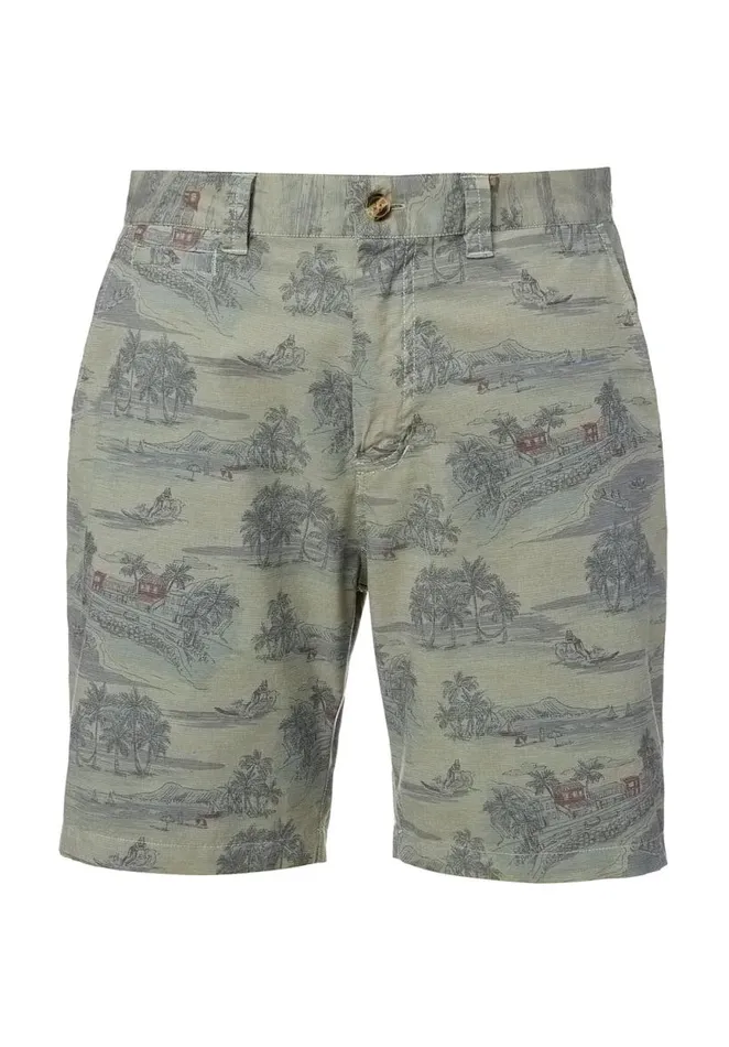Men Hanuz Grey Scale Printed Shorts Army Green Buffalo David Bitton Shorts