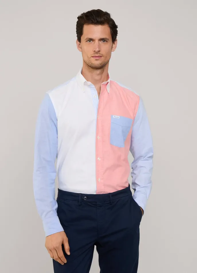 Men Iconic Shirts Faonnable Regular Fit Colour Block Oxford Shirt Horizon Blue