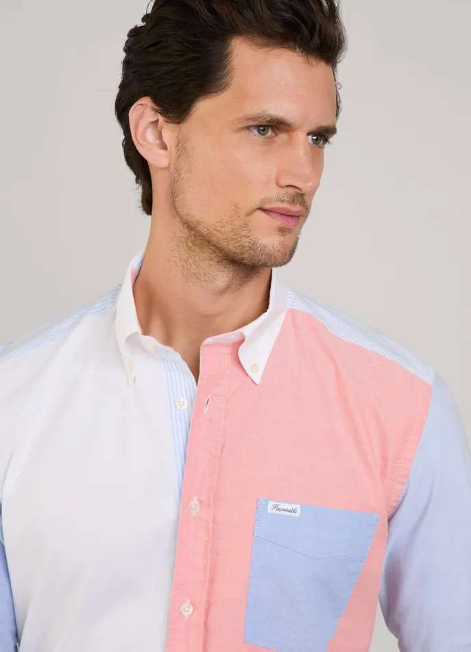 Men Iconic Shirts Faonnable Regular Fit Colour Block Oxford Shirt Horizon Blue