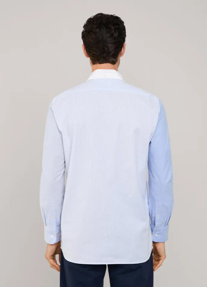 Men Iconic Shirts Faonnable Regular Fit Colour Block Oxford Shirt Horizon Blue