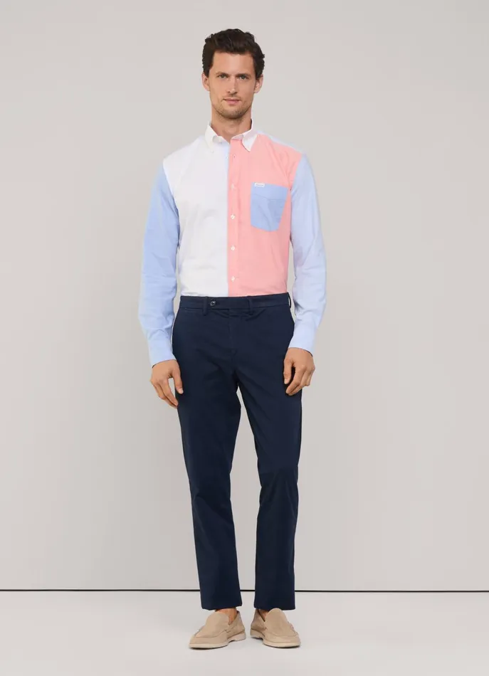 Men Iconic Shirts Faonnable Regular Fit Colour Block Oxford Shirt Horizon Blue