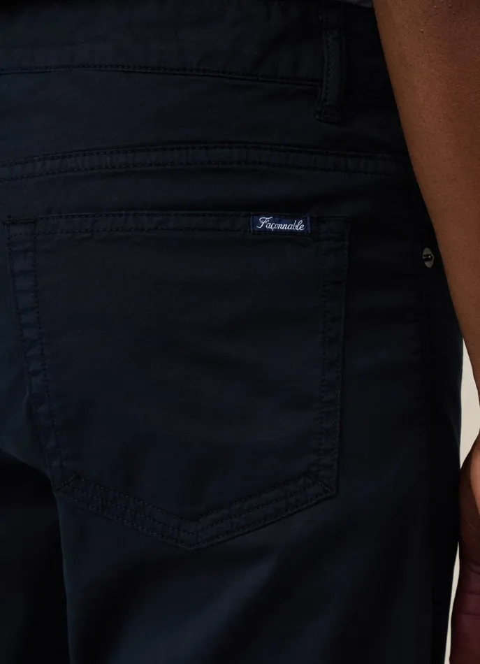 Men Iconique Capsule Faonnable Classic Fit Gabardine Trousers Marine Blue