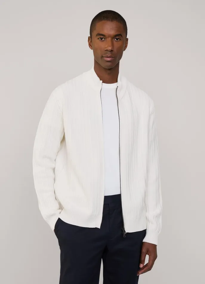 Men Knitwear Faonnable Full Zip Pointelle Cardigan Off White