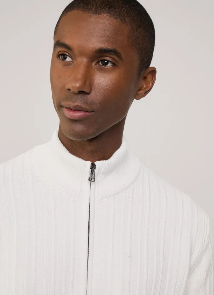 Men Knitwear Faonnable Full Zip Pointelle Cardigan Off White
