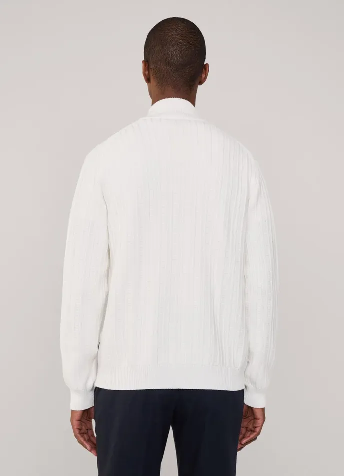Men Knitwear Faonnable Full Zip Pointelle Cardigan Off White