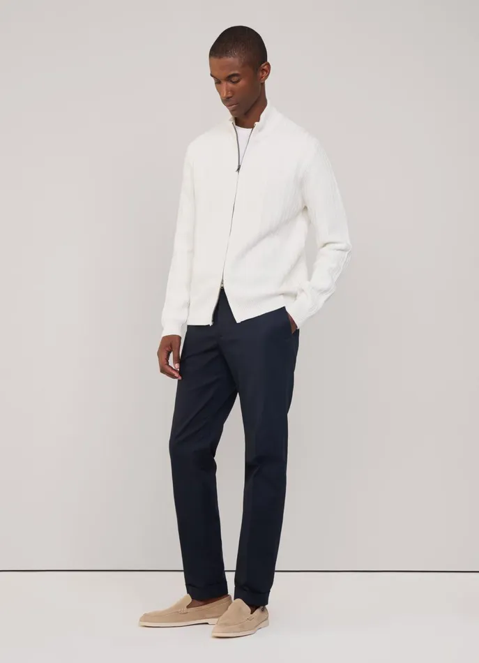 Men Knitwear Faonnable Full Zip Pointelle Cardigan Off White
