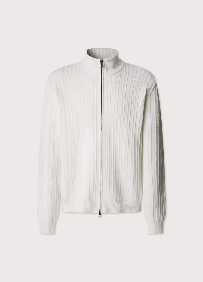 Men Knitwear Faonnable Full Zip Pointelle Cardigan Off White