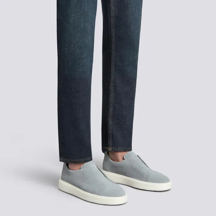 Men Light Blue Suede SlipOn Sneaker Santoni Sneakers