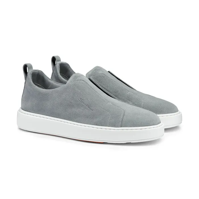 Men Light Blue Suede SlipOn Sneaker Santoni Sneakers
