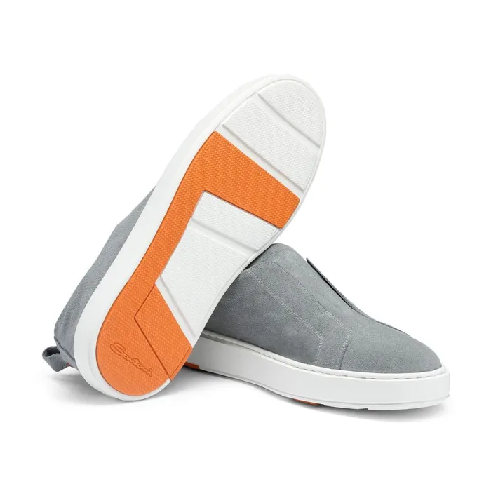 Men Light Blue Suede SlipOn Sneaker Santoni Sneakers