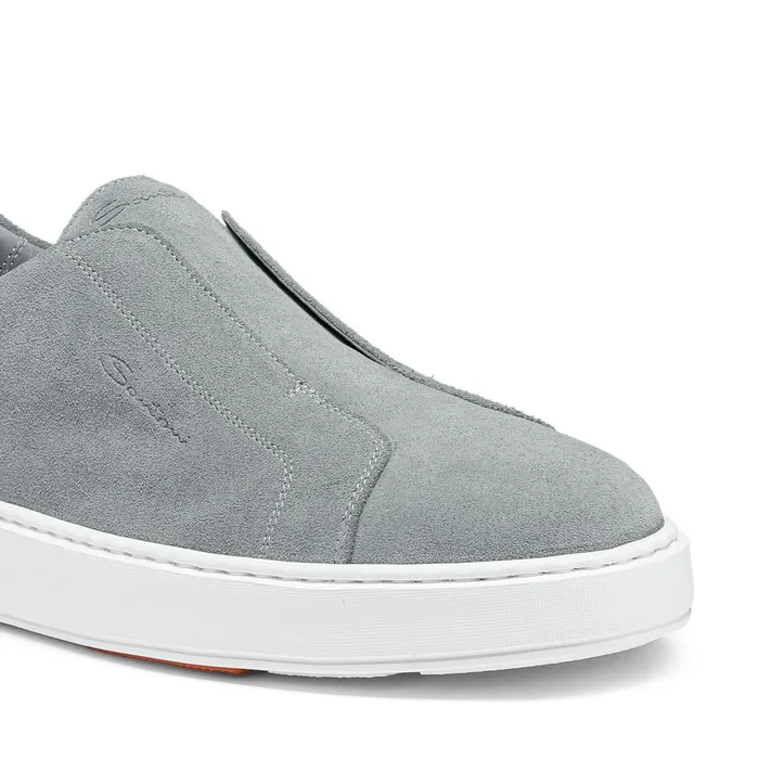 Men Light Blue Suede SlipOn Sneaker Santoni Sneakers