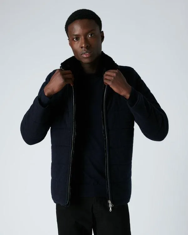 Men Men039s Fur Lined Quilted JacketIn Navy Blue Navy Blue NPeal Coats and Jackets