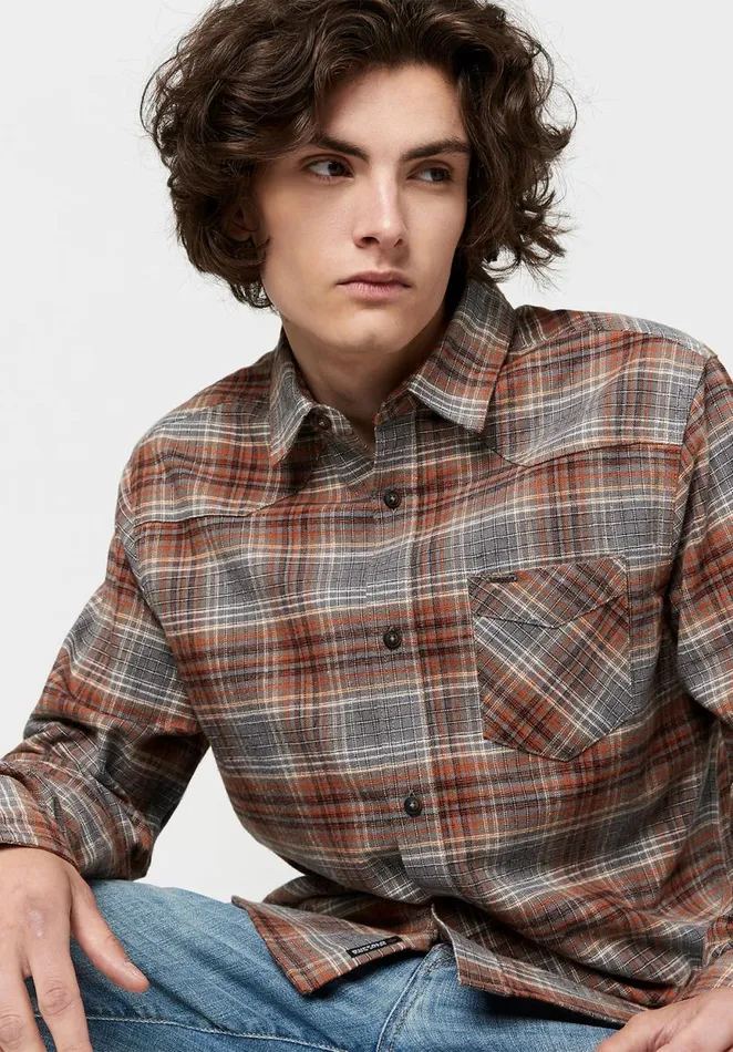 Men Plaid Flannel Sacol Shirt Thrush Buffalo David Bitton Shirts