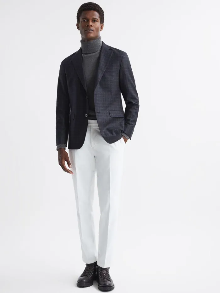 Men Reiss Blazers Jacobson Wool Double Breasted Blazer Navy