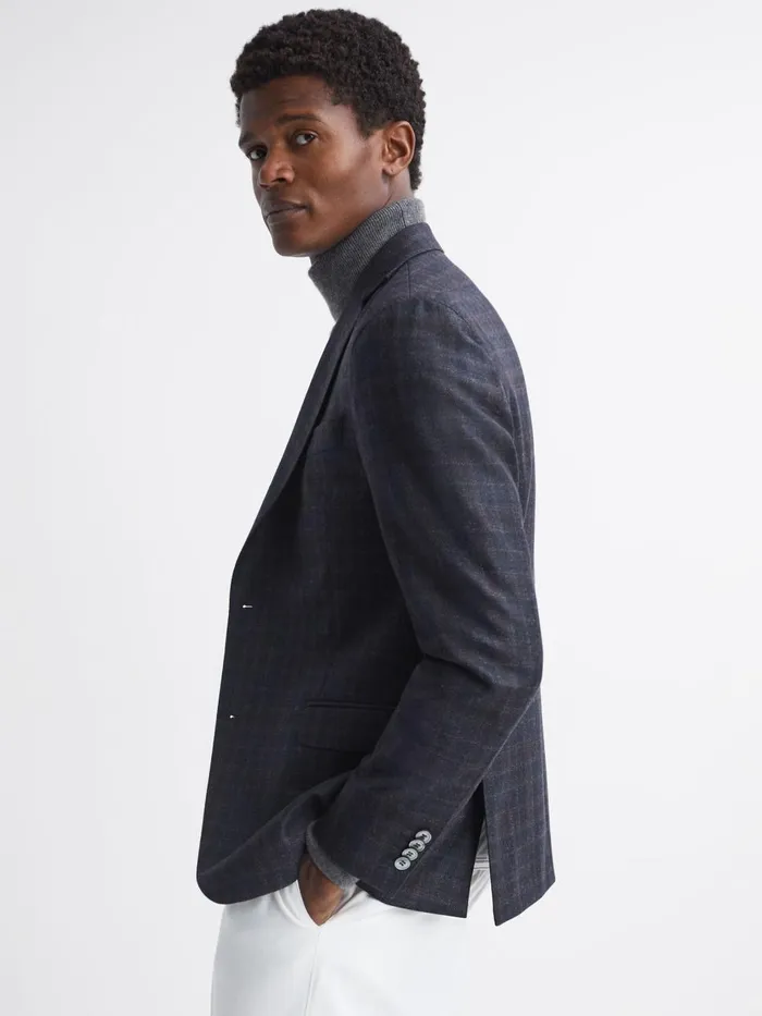 Men Reiss Blazers Jacobson Wool Double Breasted Blazer Navy