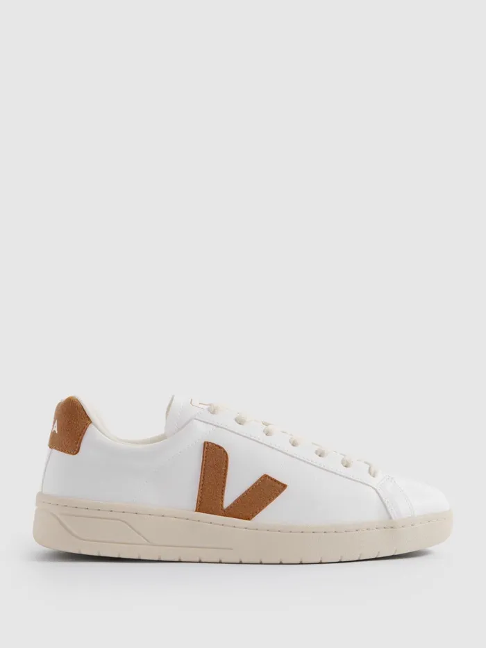 Men Reiss Brands Vegan Leather Trainers White Camel