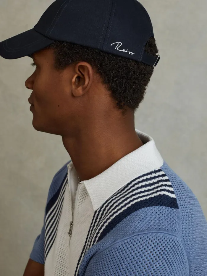 Men Reiss Hats Gloves and Scarves Felix Cotton Embroidered Baseball Cap Navy