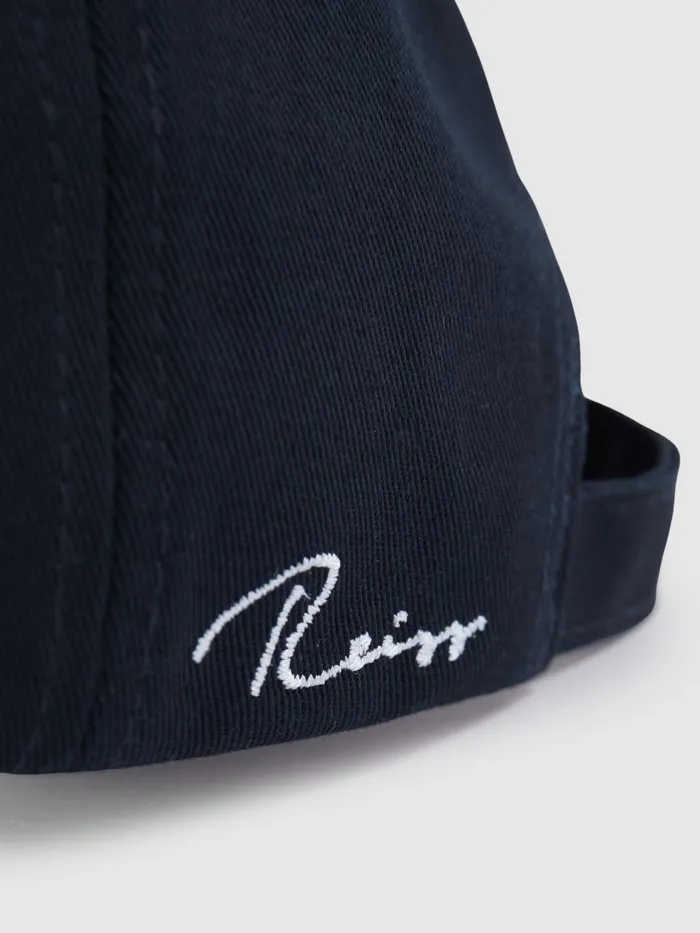 Men Reiss Hats Gloves and Scarves Felix Cotton Embroidered Baseball Cap Navy