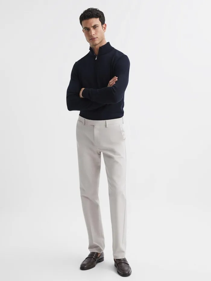 Men Reiss Knitwear Blackhall Merino Wool Half Zip Funnel Neck Jumper Navy