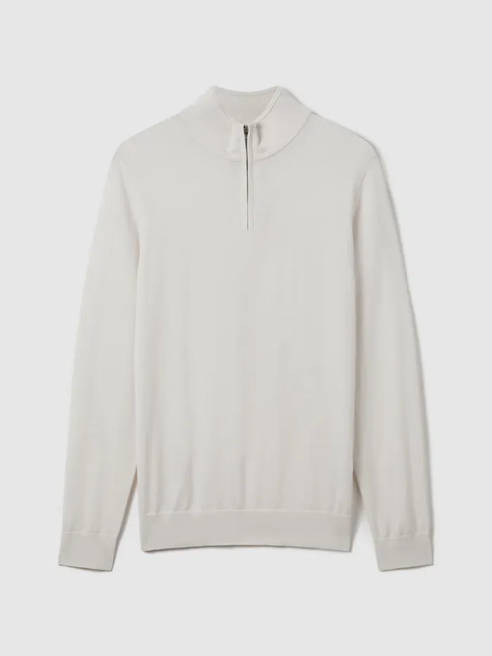 Men Reiss Knitwear Blackhall Merino Wool Half Zip Funnel Neck Jumper Snow