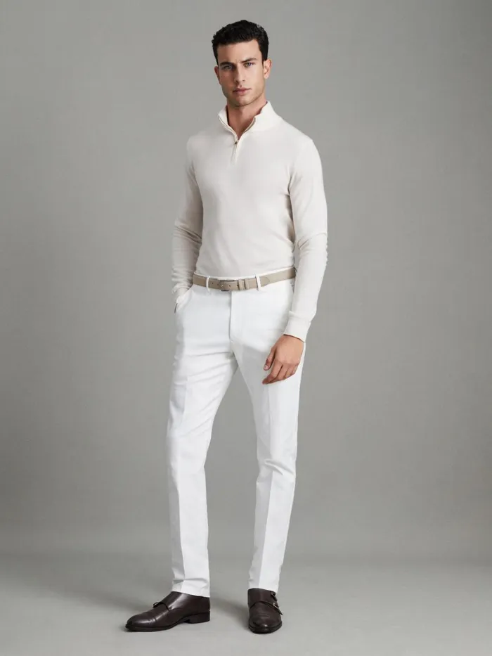 Men Reiss Knitwear Blackhall Merino Wool Half Zip Funnel Neck Jumper Snow