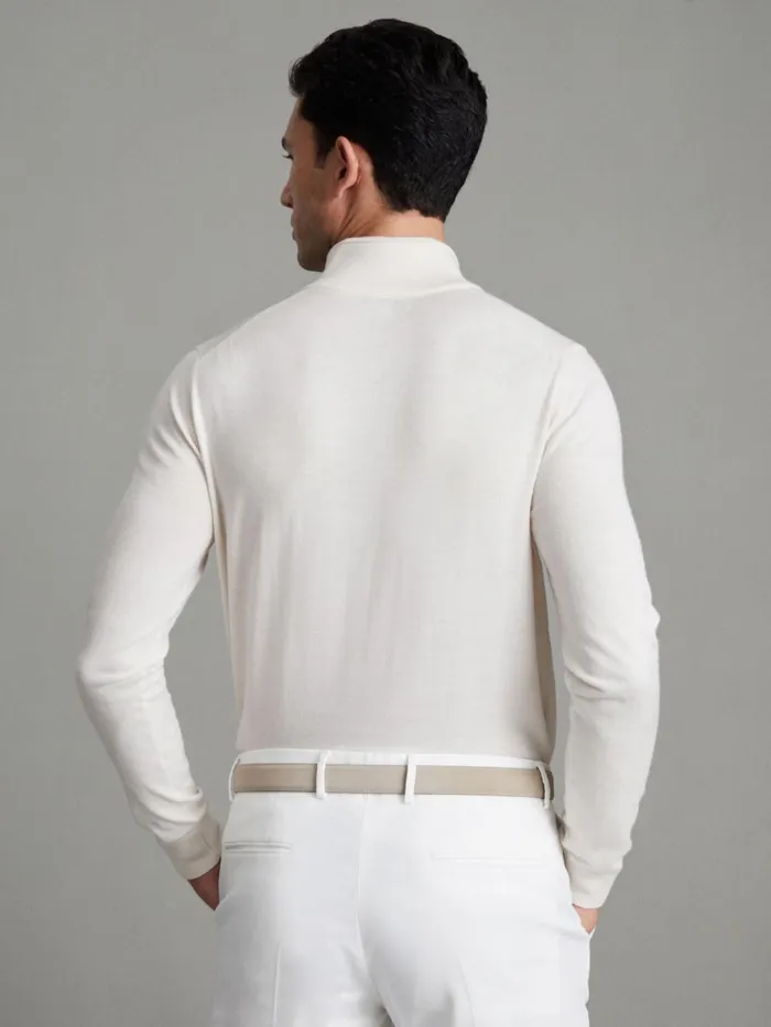 Men Reiss Knitwear Blackhall Merino Wool Half Zip Funnel Neck Jumper Snow