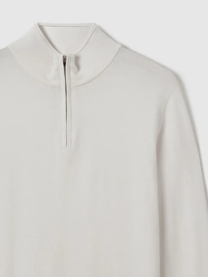 Men Reiss Knitwear Blackhall Merino Wool Half Zip Funnel Neck Jumper Snow