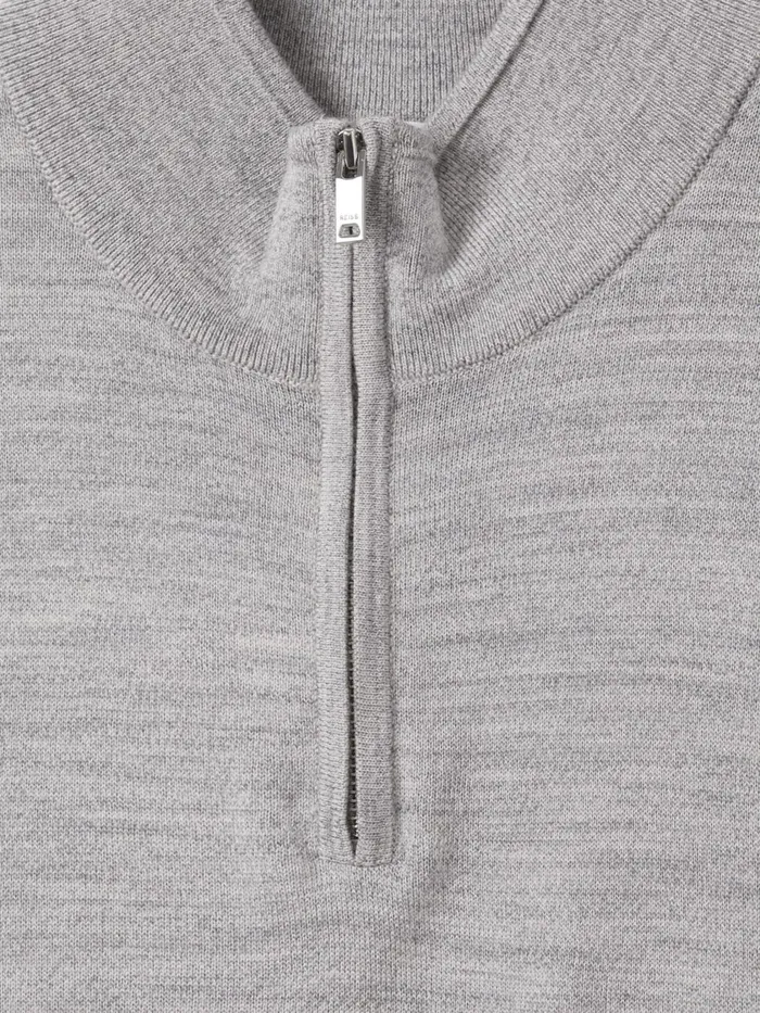 Men Reiss Knitwear Blackhall Merino Wool Half Zip Funnel Neck Jumper Soft Grey Mouline