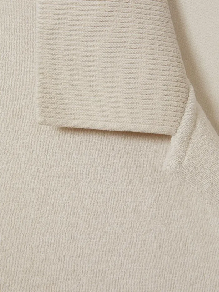 Men Reiss Knitwear Eden Towelling Cuban Collar Shirt Off White