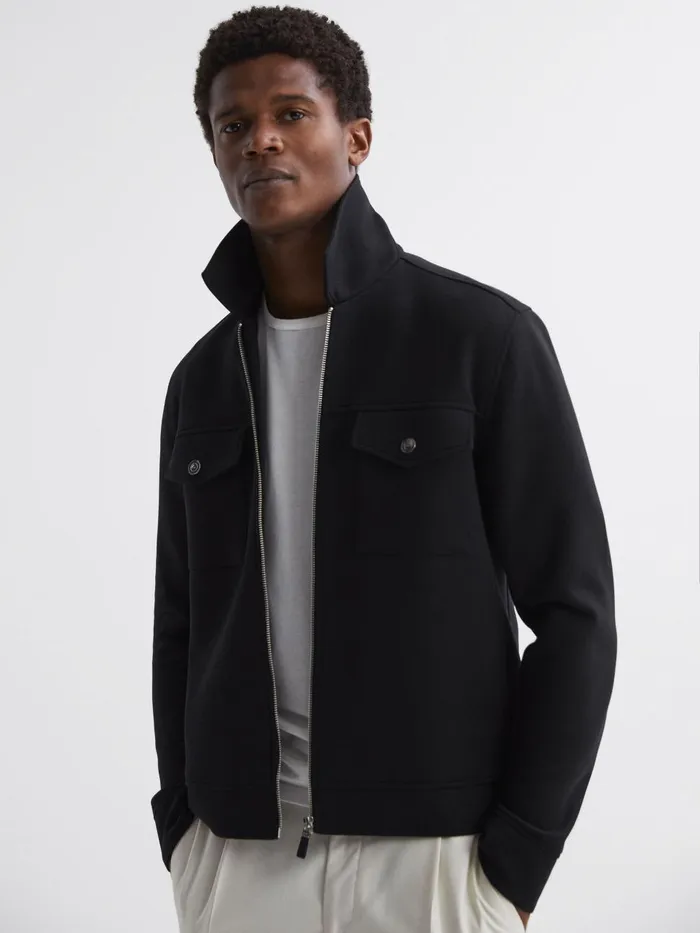 Men Reiss Knitwear Jersey ZipThrough Jacket Navy