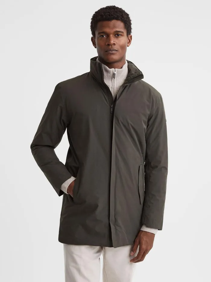 Men Reiss Outerwear and Coats Edition MidLength Coat Dark Olive