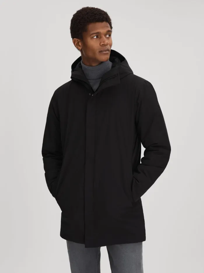Men Reiss Outerwear and Coats Edition Waterproof Hooded Coat Black