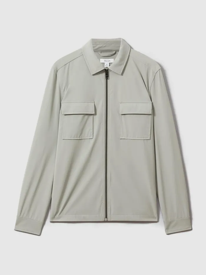 Men Reiss Outerwear and Coats Hylo Technical ZipThrough Jacket Light Sage Green