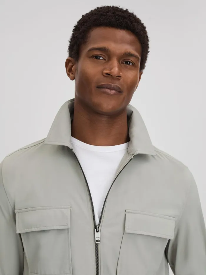 Men Reiss Outerwear and Coats Hylo Technical ZipThrough Jacket Light Sage Green