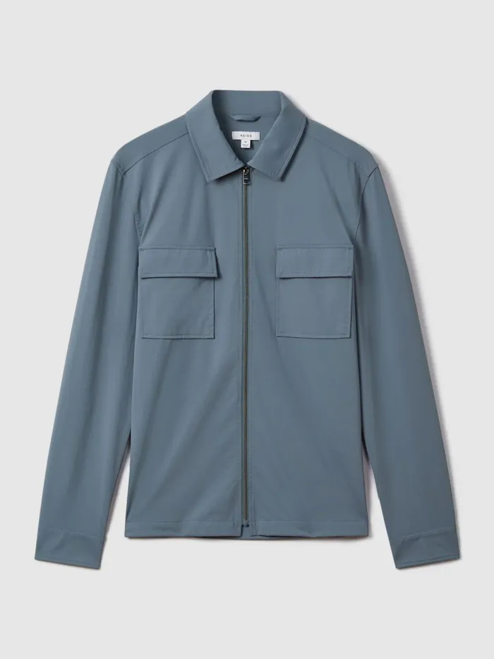 Men Reiss Outerwear and Coats Hylo Technical ZipThrough Jacket Steel Blue