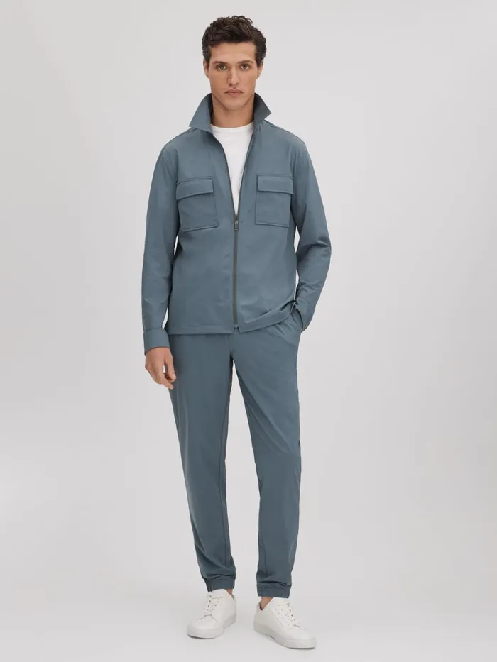 Men Reiss Outerwear and Coats Hylo Technical ZipThrough Jacket Steel Blue