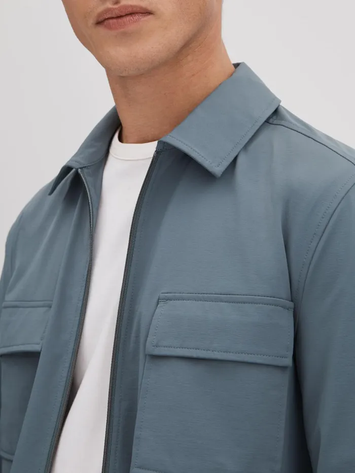 Men Reiss Outerwear and Coats Hylo Technical ZipThrough Jacket Steel Blue