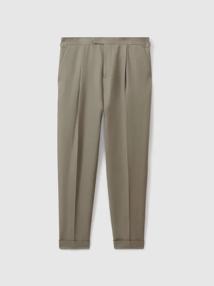 Men Reiss Pants Com Relaxed Cropped Trousers With TurnedUp Hems Light Khaki