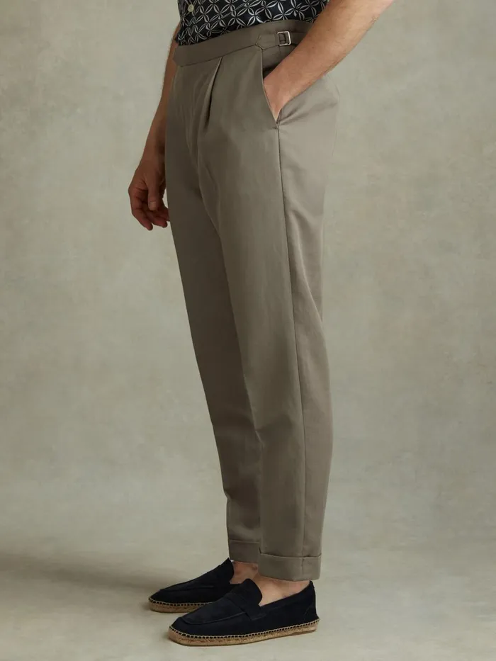 Men Reiss Pants Com Relaxed Cropped Trousers With TurnedUp Hems Light Khaki