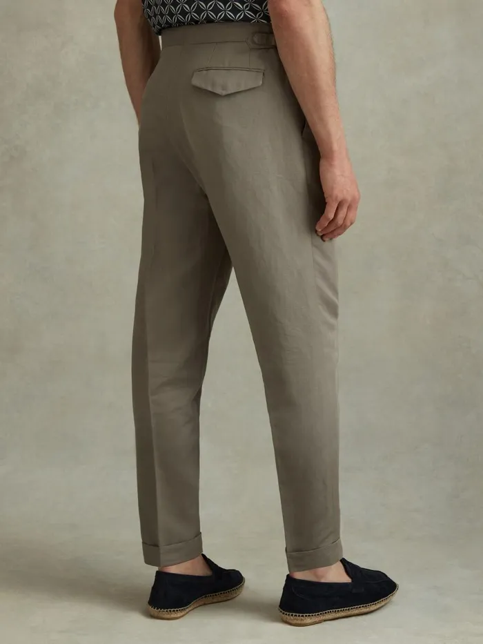 Men Reiss Pants Com Relaxed Cropped Trousers With TurnedUp Hems Light Khaki