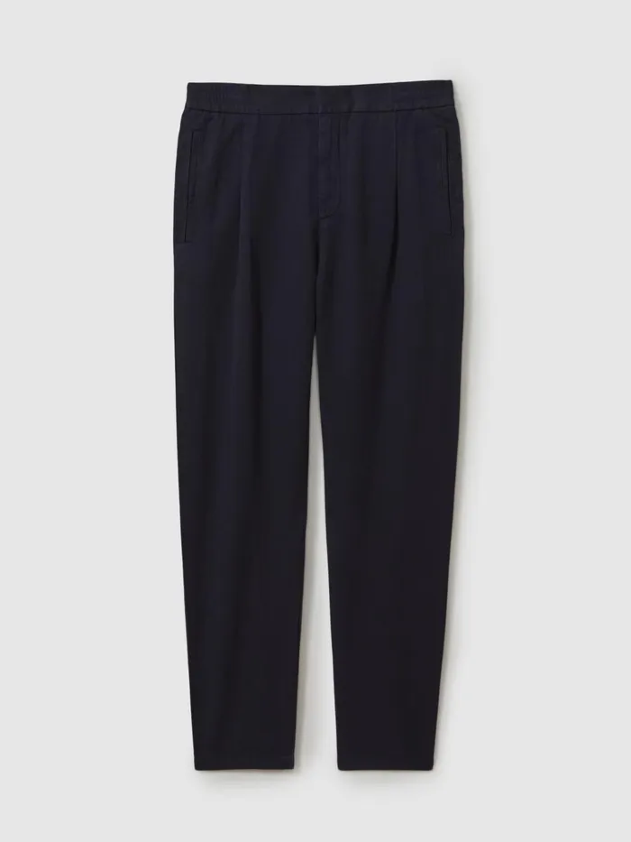 Men Reiss Pants Pact Relaxed Cotton Blend Elasticated Waist Trousers Navy