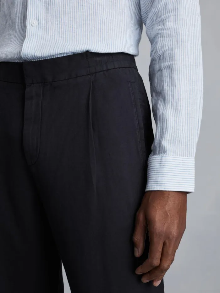 Men Reiss Pants Pact Relaxed Cotton Blend Elasticated Waist Trousers Navy