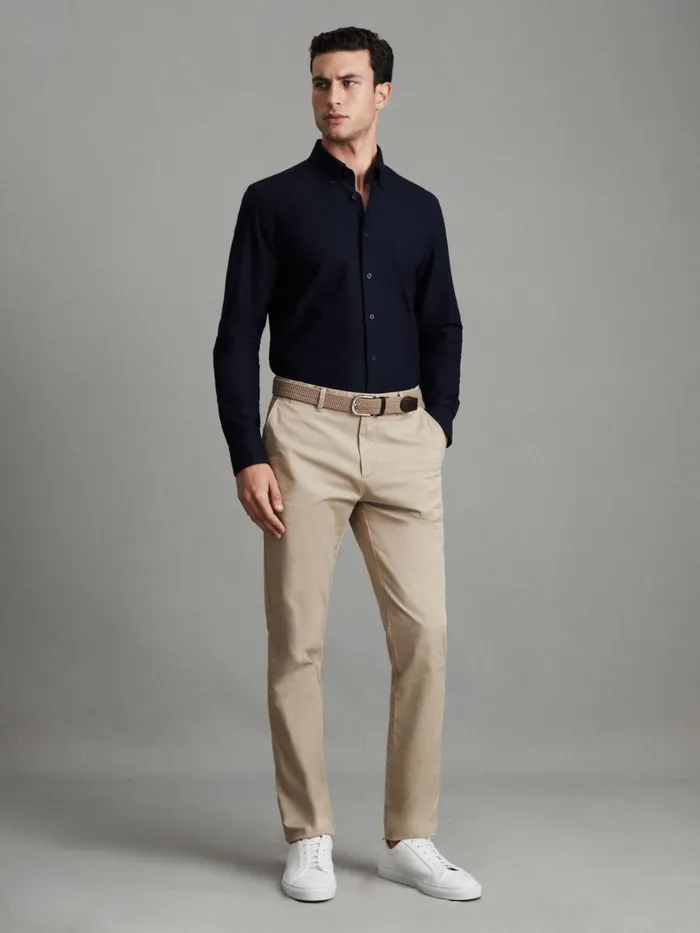 Men Reiss Pants Pitch Slim Fit Washed Cotton Blend Chinos Stone