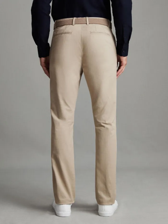 Men Reiss Pants Pitch Slim Fit Washed Cotton Blend Chinos Stone