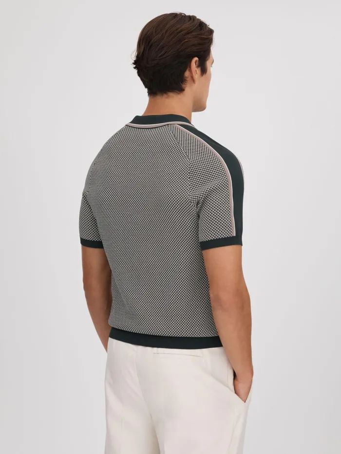 Men Reiss Polo Shirts Brunswick Geometric Design OpenCollar Shirt Hunting Green