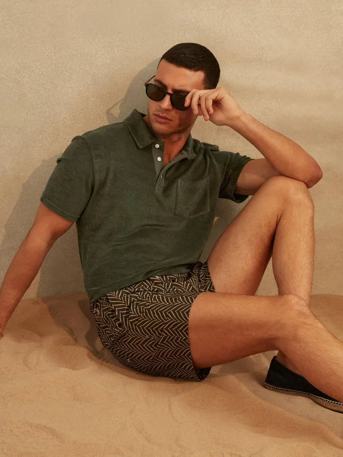 Men Reiss Polo Shirts Rainer Towelling Polo Shirt Olive Green